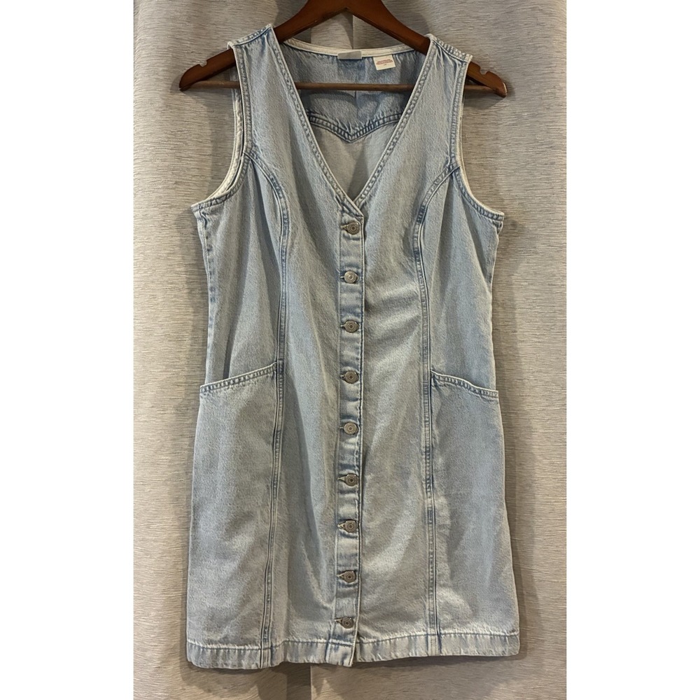 Levi's Y2K Denim Mini Shift Dress Light Wash Button Front Women's Large Rodeo